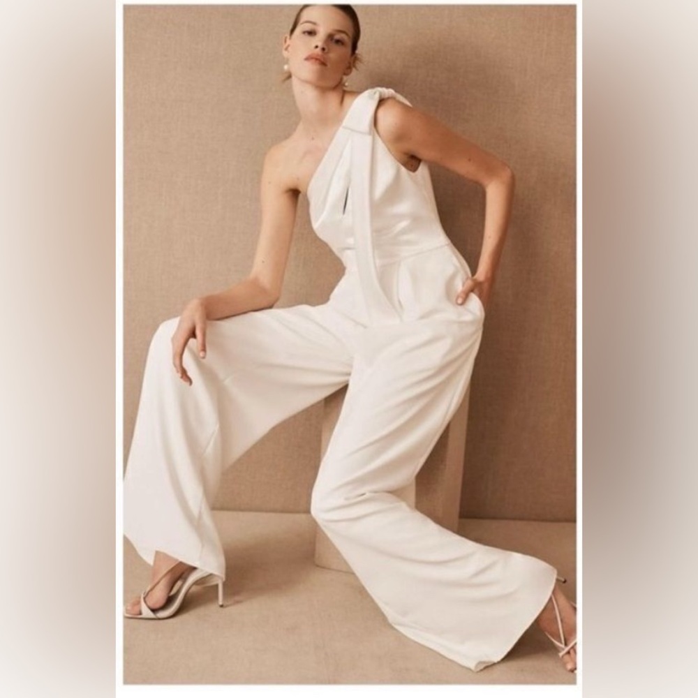 Amsale Lottie One Shoulder Wide/Leg Jumpsuit